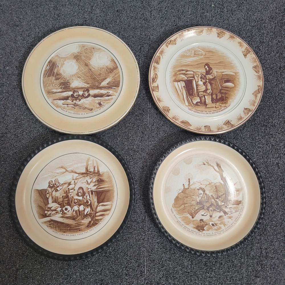 Grimwades Bruce Bairnsfather Old‎ Bill WWI Cartoon Plates Set of 4 Sepia England
